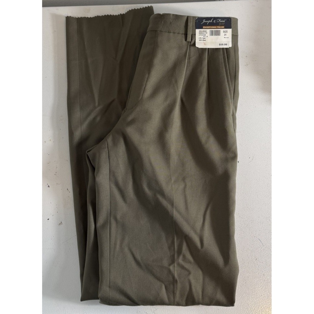 Joseph & Feiss Gold Mens Designer Green 100% Wool Dress Pants‎ 38 NEW UNHEMMED